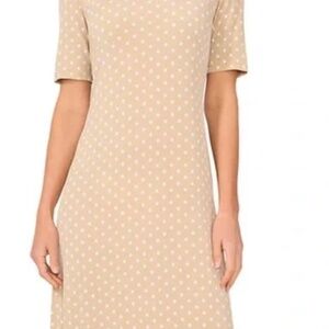 Vince Camuto Tan and White Polka Dot Midi Dress XS